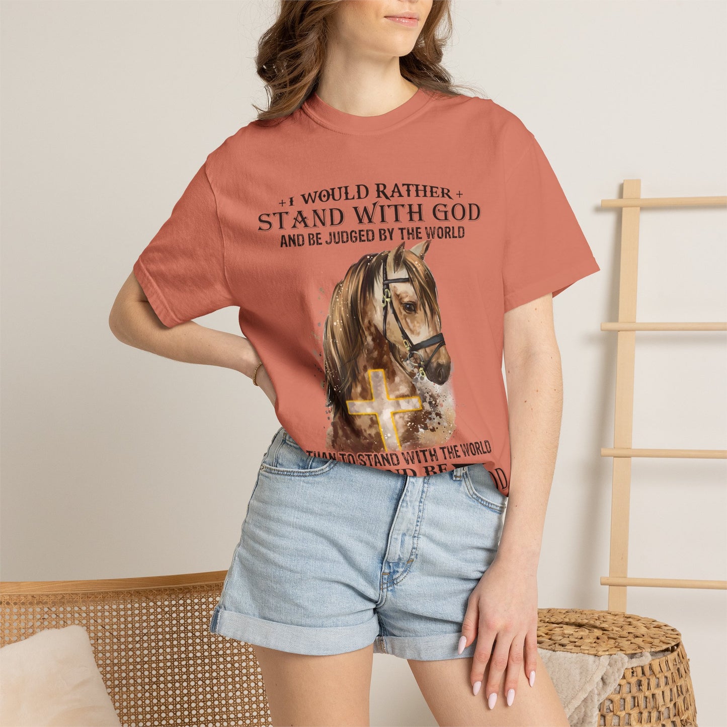 Stand With God Horse T-Shirt — 'I Would Rather Stand With God' Christian Faith Tee