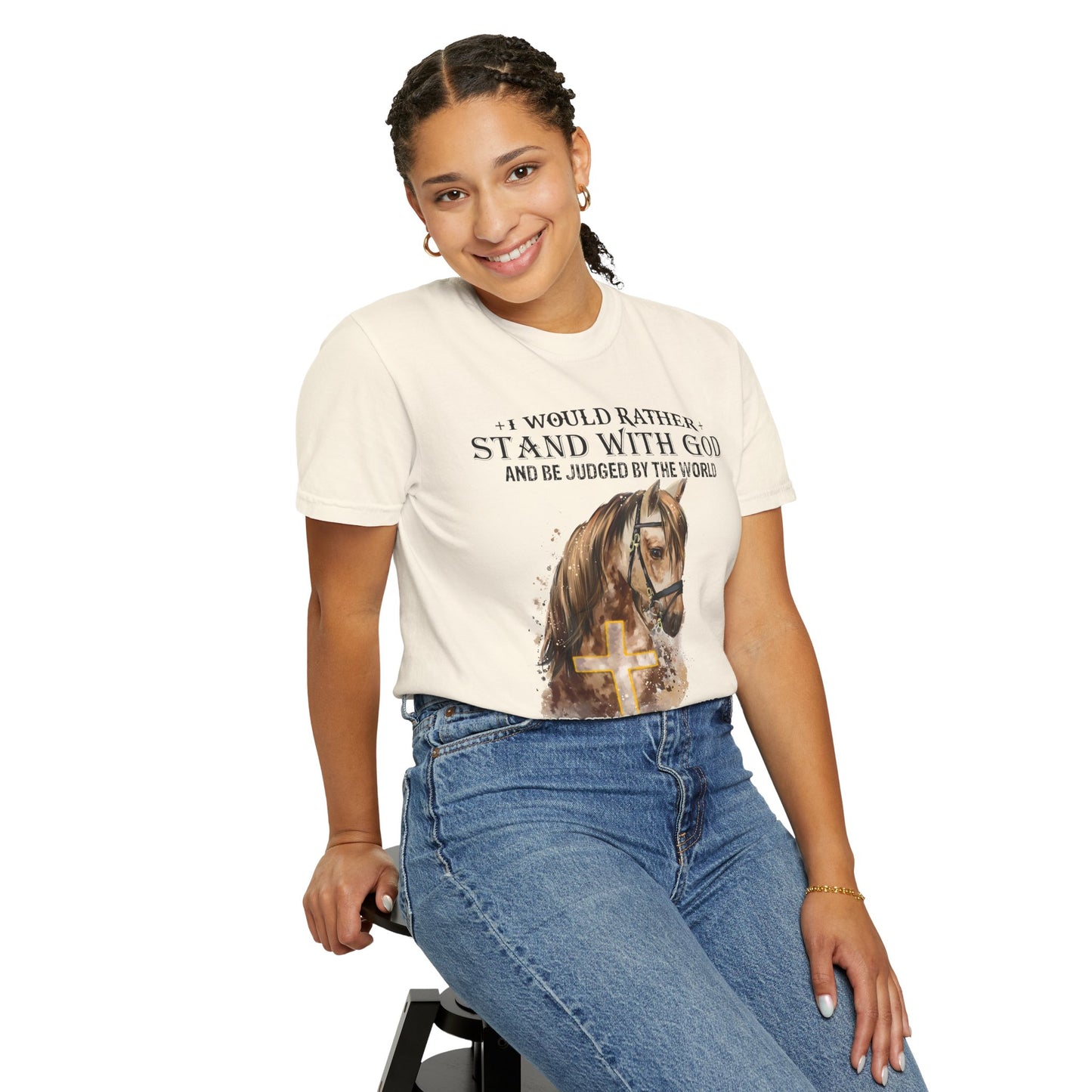 Stand With God Horse T-Shirt — 'I Would Rather Stand With God' Christian Faith Tee