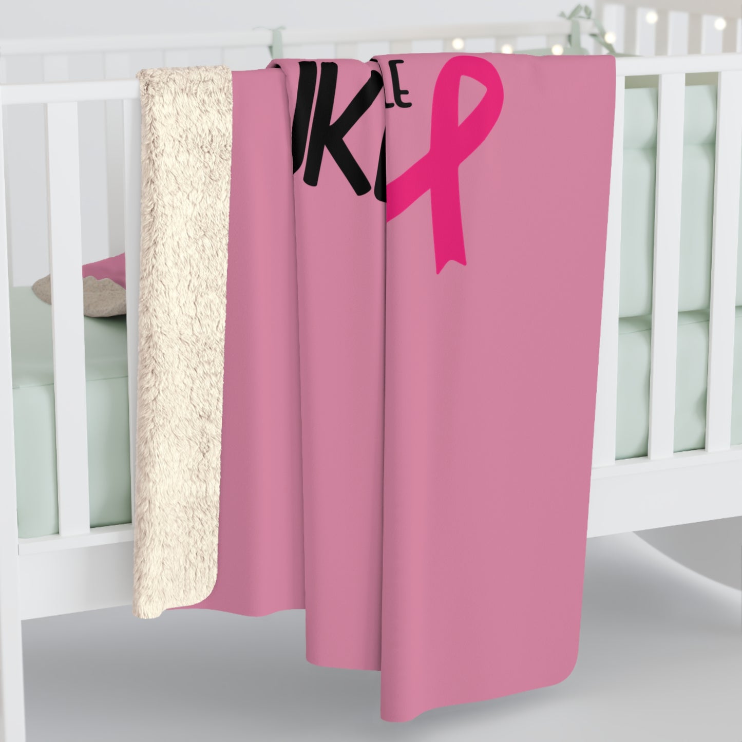 Breast Cancer Hope Sherpa Blanket — "Heal Cancer" Luke 1:37 Pink Ribbon