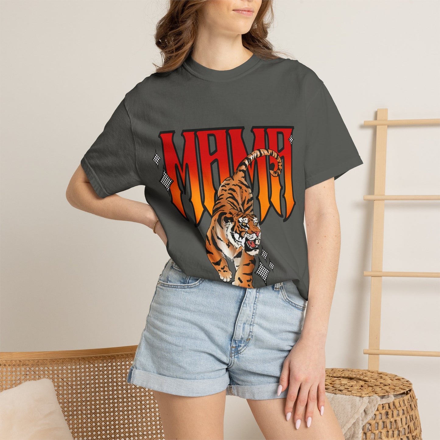 Retro MAMA Roaring Tiger Graphic T-Shirt | Vintage Flame Lettering