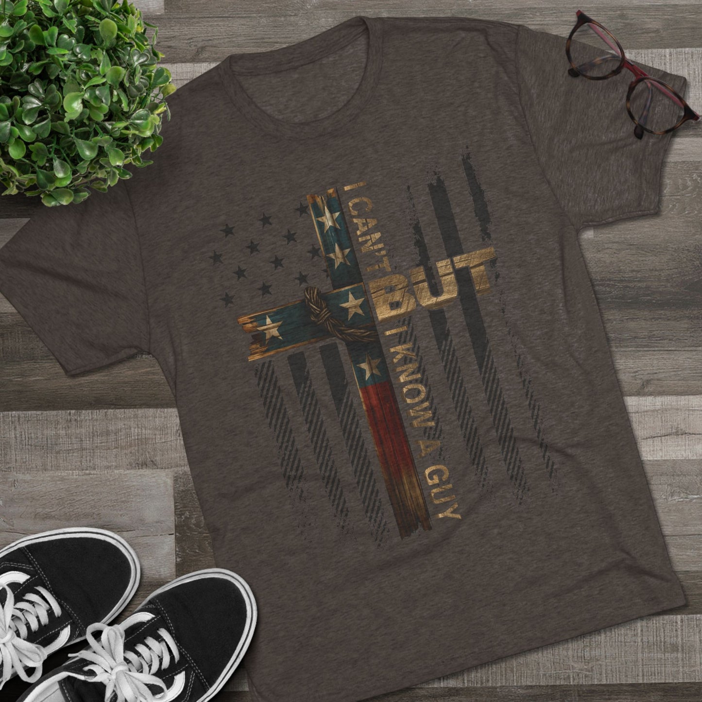 T-Shirt — "I Can’t, But I Know A Guy" Distressed American Flag Tee
