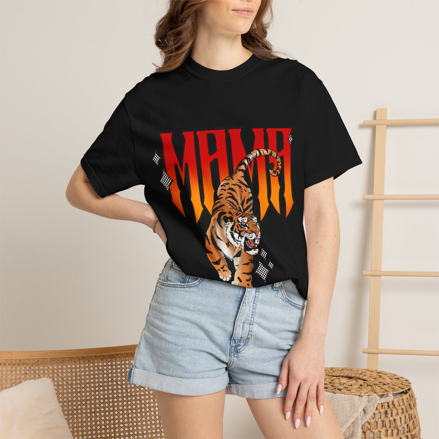 Retro MAMA Roaring Tiger Graphic T-Shirt | Vintage Flame Lettering