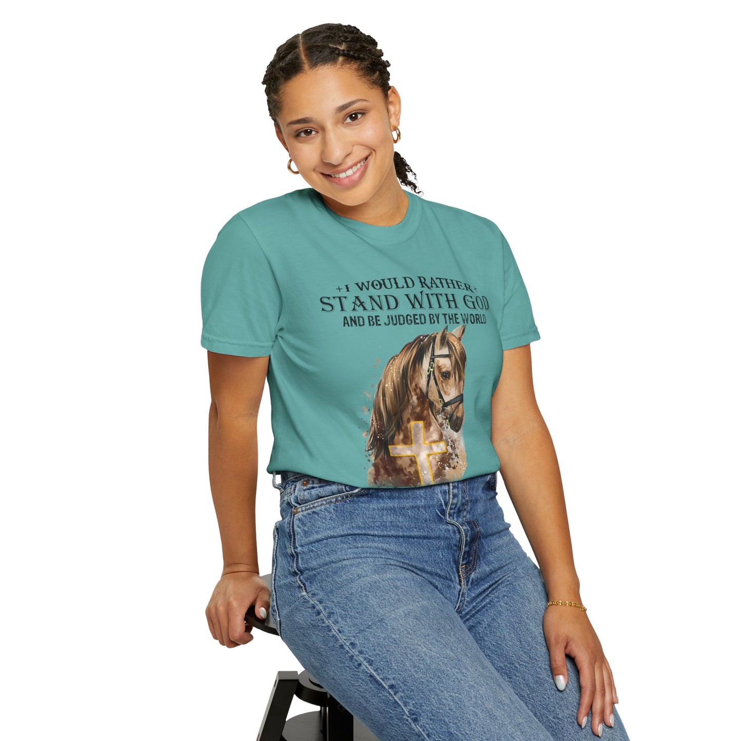 Stand With God Horse T-Shirt — 'I Would Rather Stand With God' Christian Faith Tee