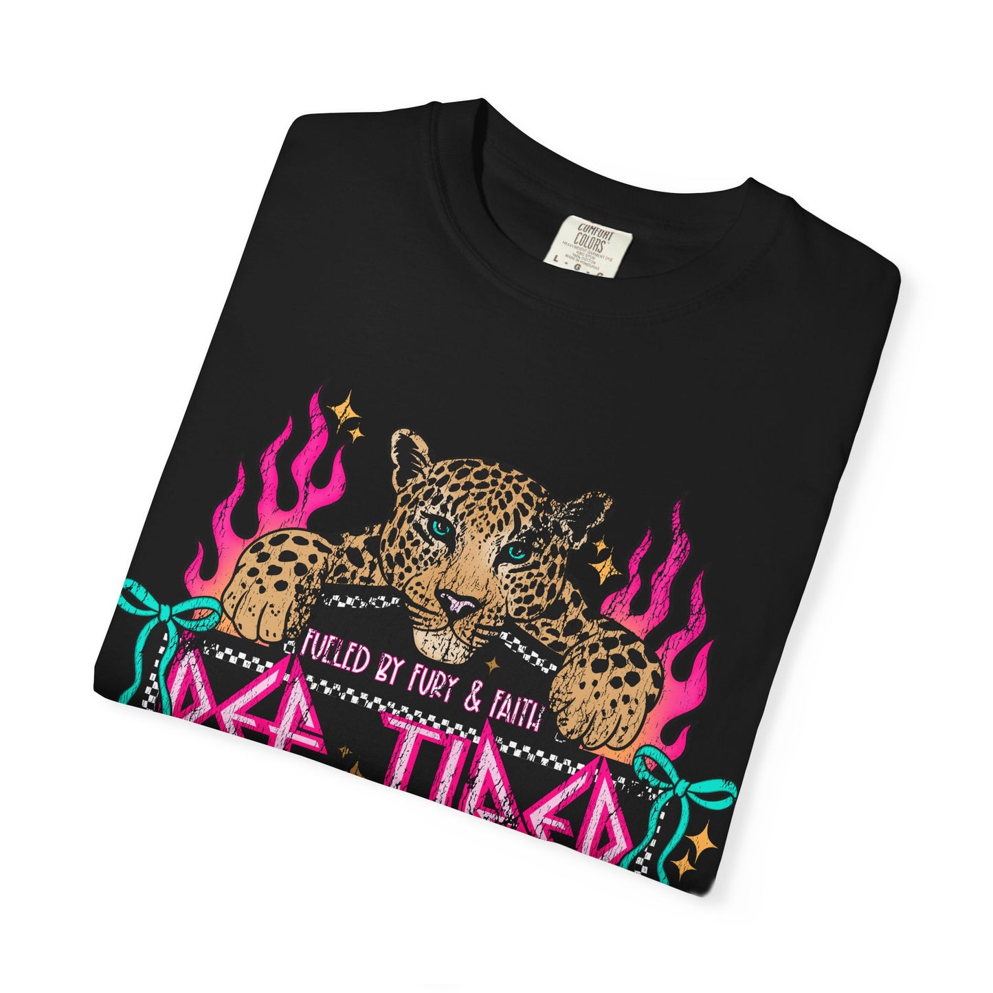So Tired Mama T-shirt | Leopard, Pink Flames, Retro Gothic Text