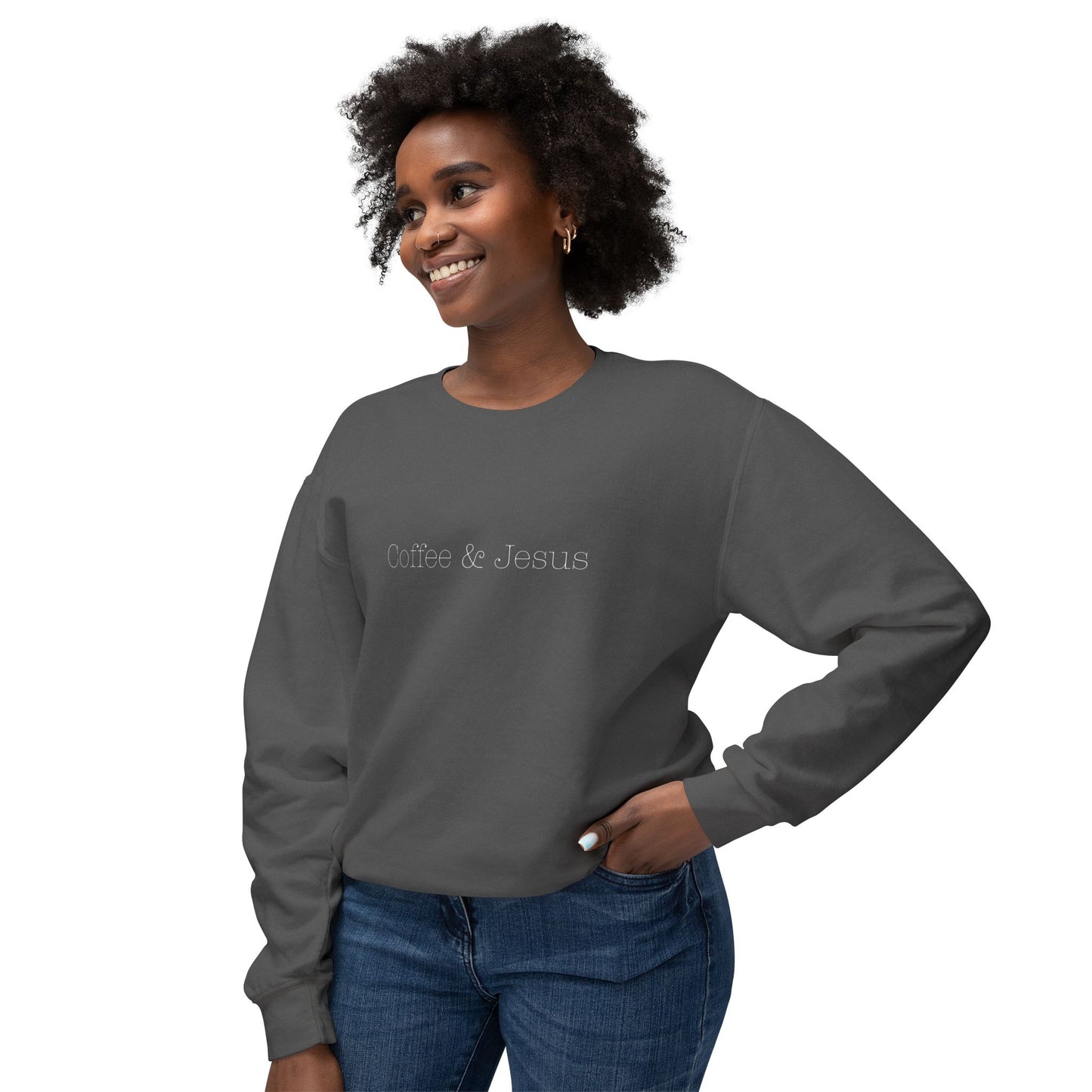 Coffee & Jesus Crewneck Sweatshirt — Minimal Christian Coffee Sweatshirt