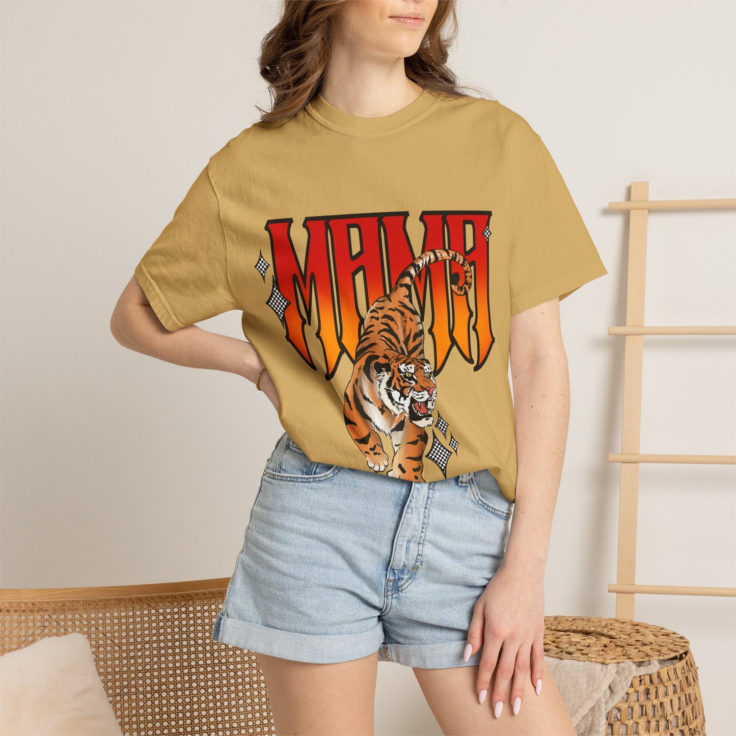 Retro MAMA Roaring Tiger Graphic T-Shirt | Vintage Flame Lettering