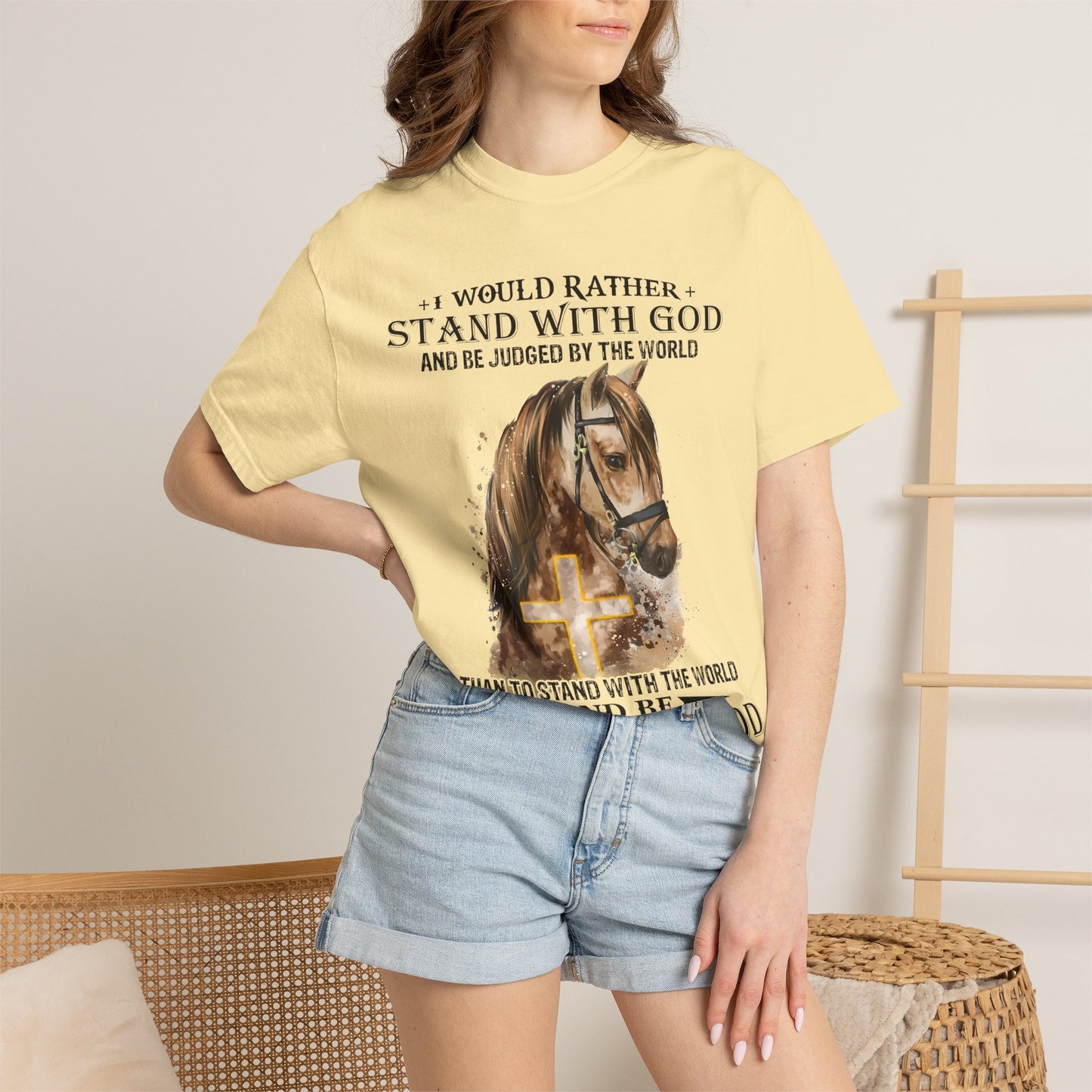 Stand With God Horse T-Shirt — 'I Would Rather Stand With God' Christian Faith Tee