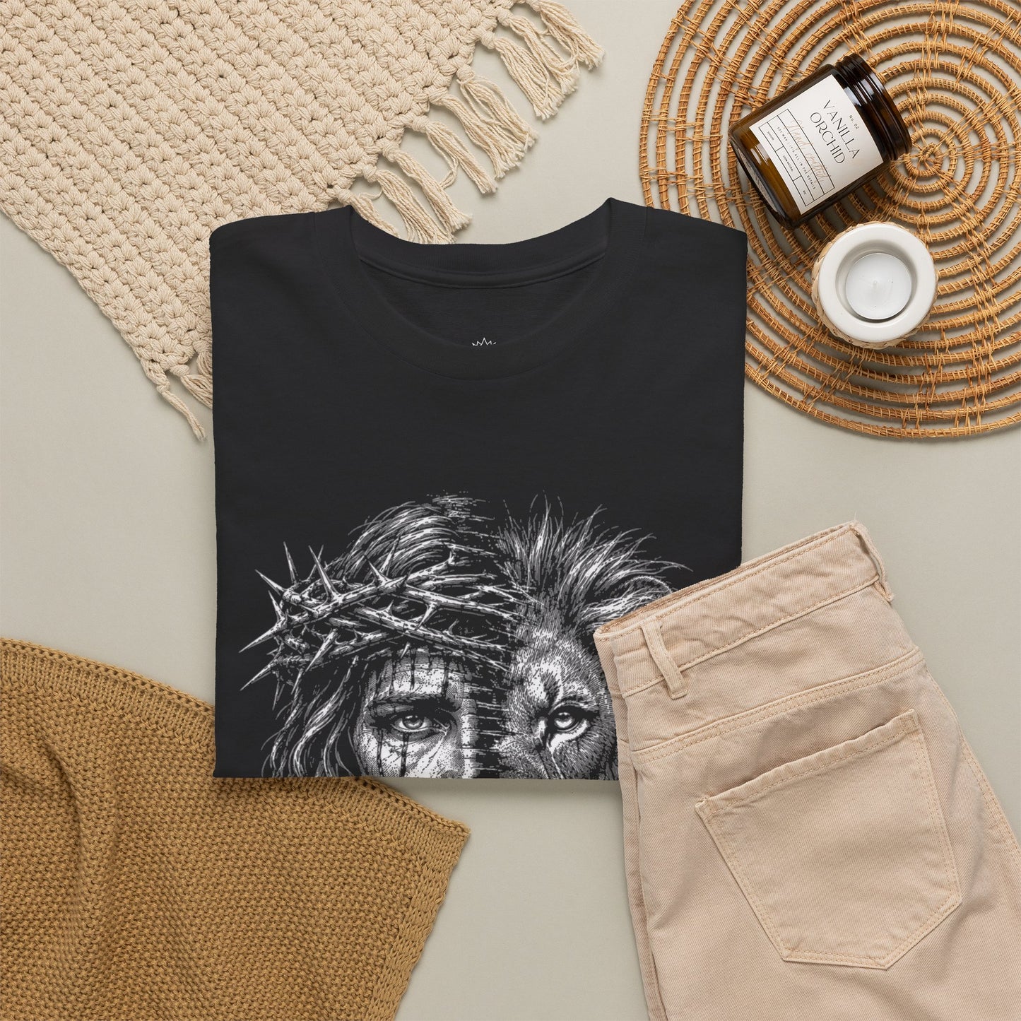 Lion of Judah Graphic Tee — Jesus Crown of Thorns Lion Face T-Shirt