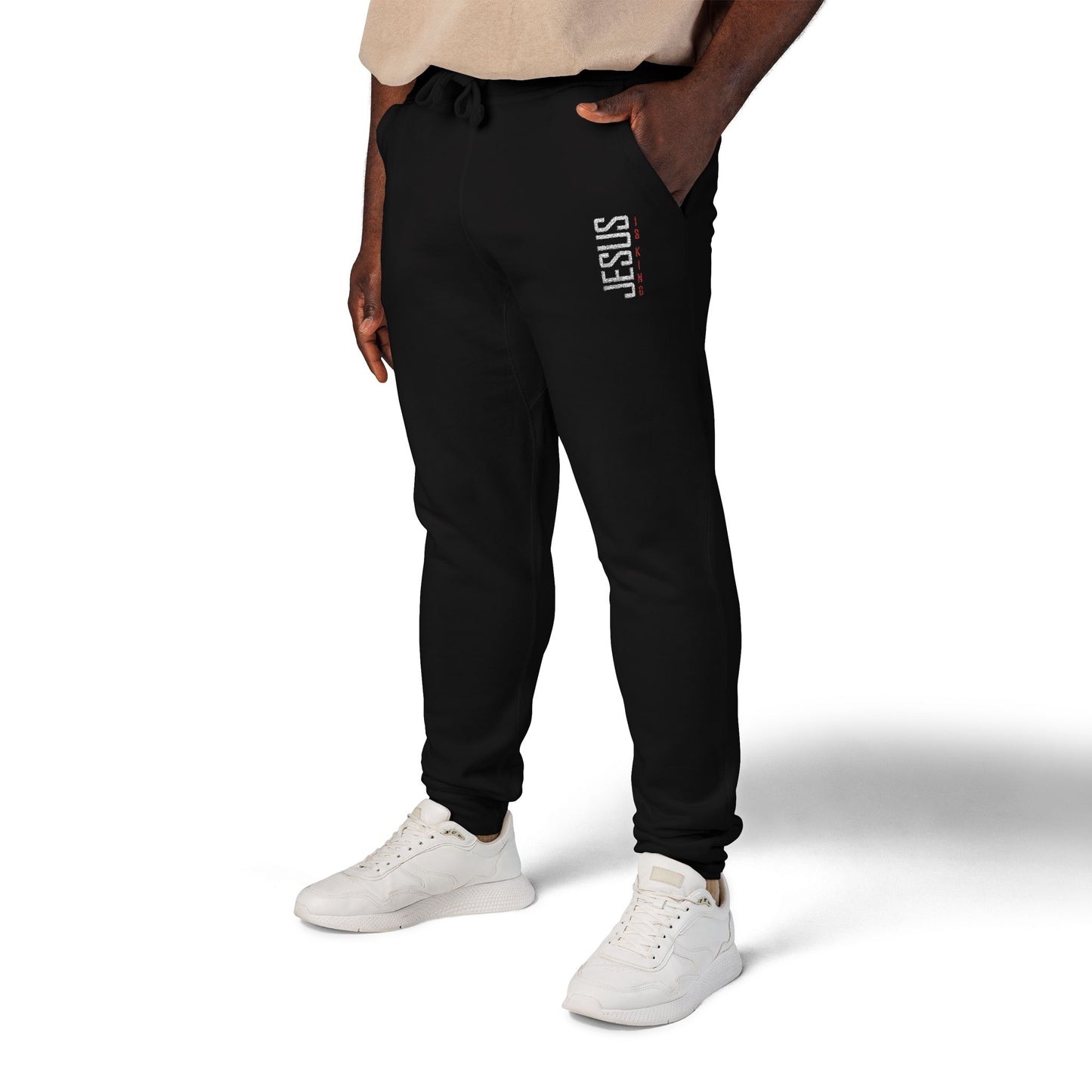 Jesus is King Embroidered Fleece Sweatpants — Cozy Casual Joggers