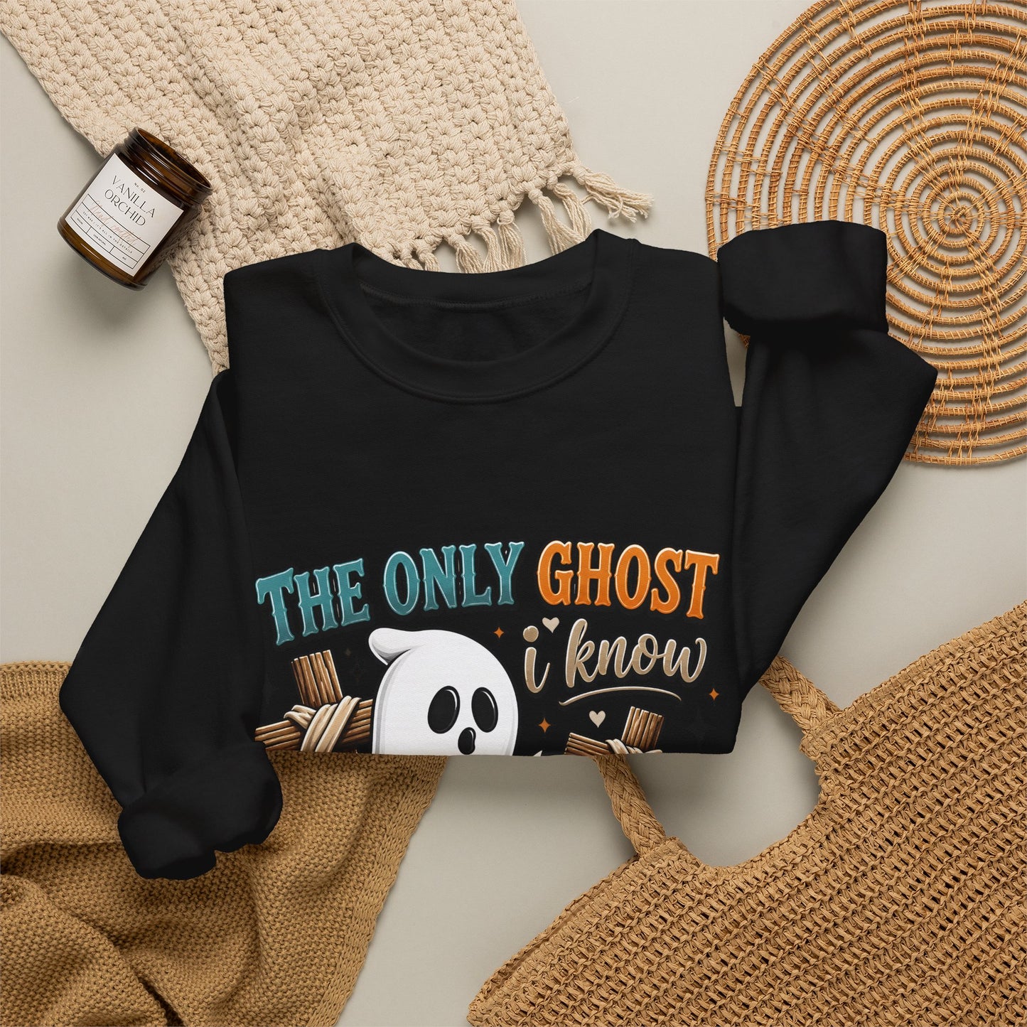 Holy Ghost Ghost Graphic Sweatshirt — "The Only Ghost I Know Is the Holy Ghost" Cute Faith Halloween Crewneck
