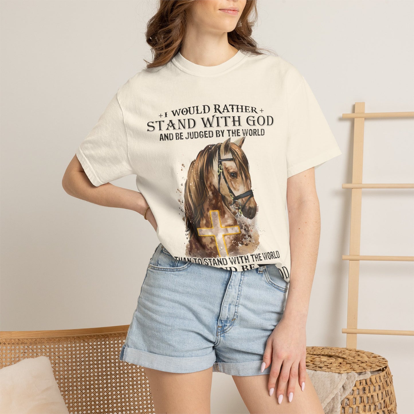 Stand With God Horse T-Shirt — 'I Would Rather Stand With God' Christian Faith Tee