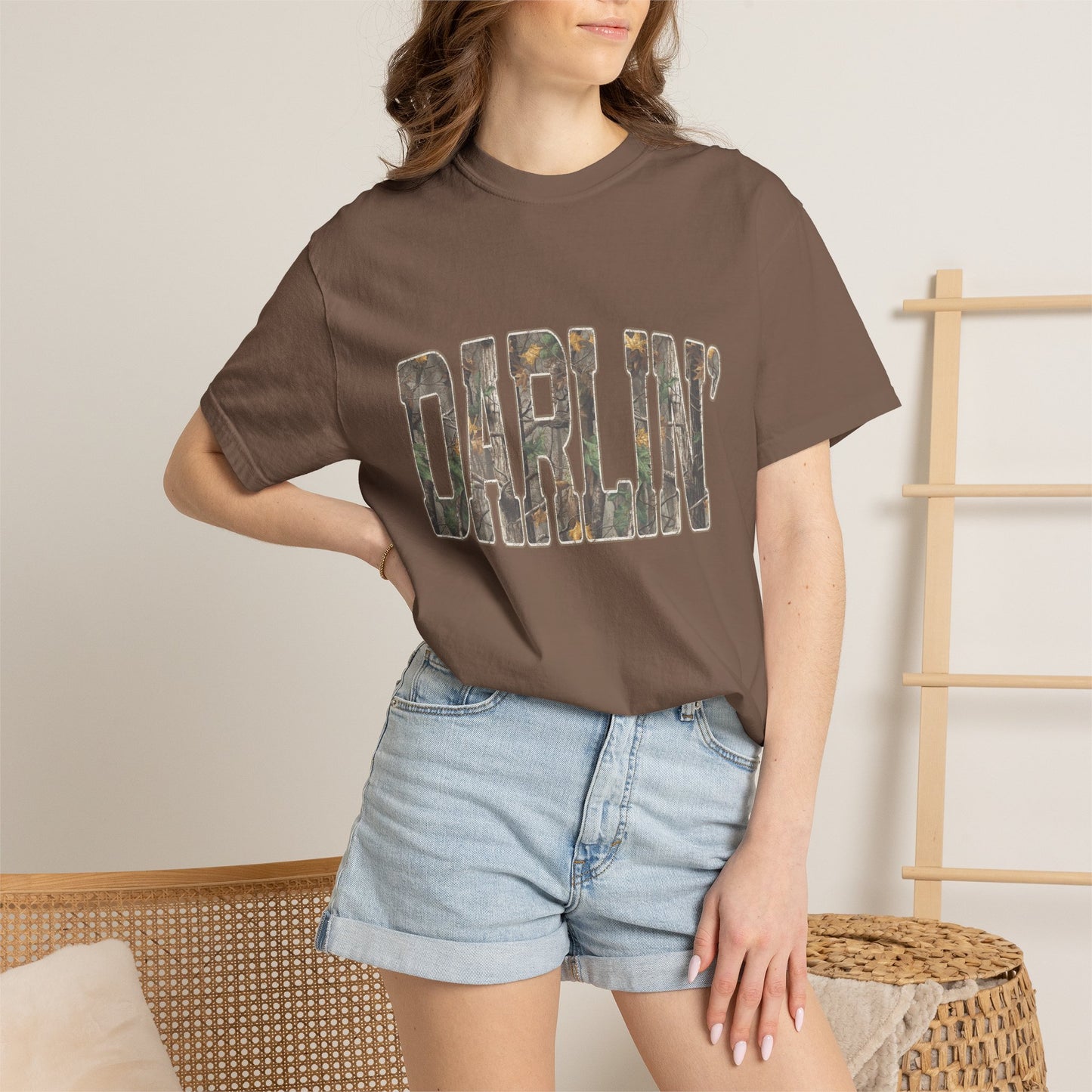 Darlin' distressed camo block text T-shirt