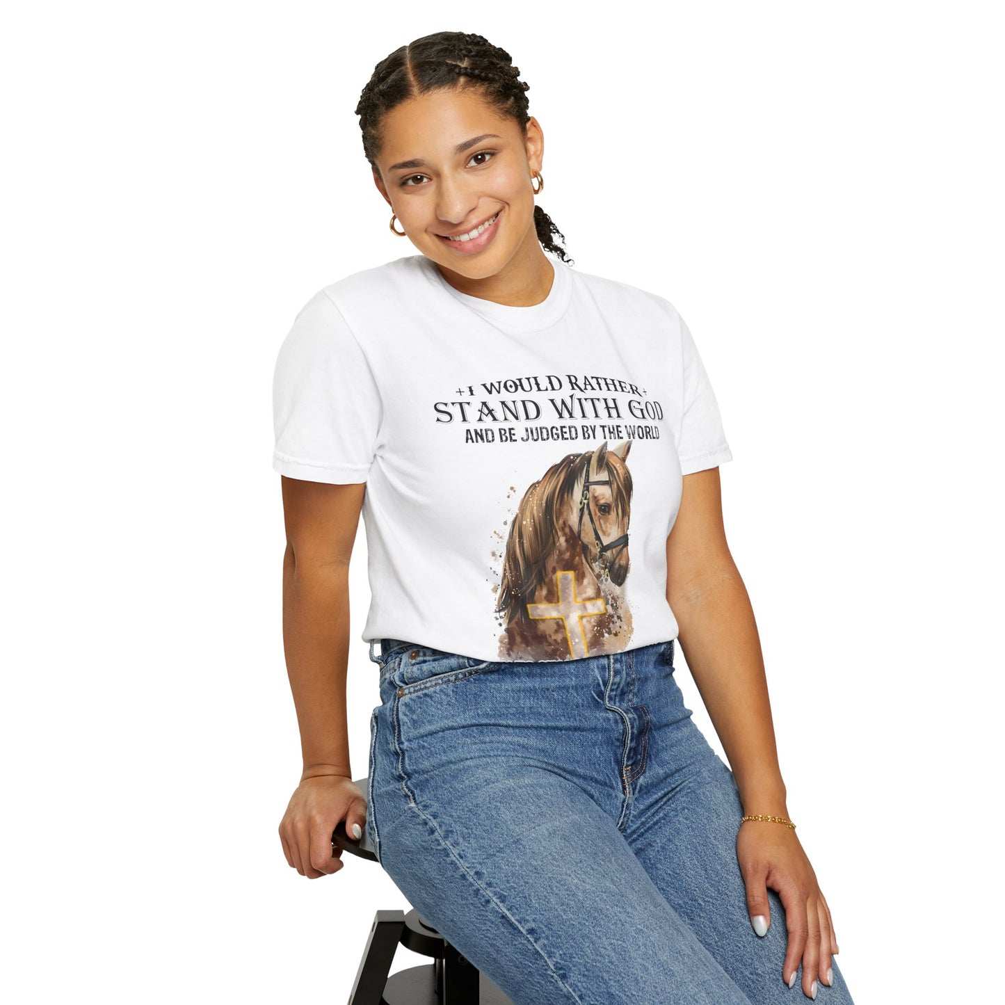 Stand With God Horse T-Shirt — 'I Would Rather Stand With God' Christian Faith Tee