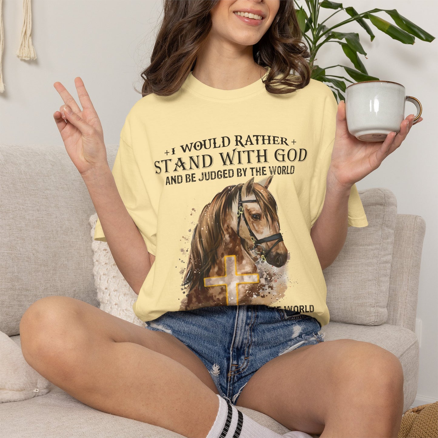 Stand With God Horse T-Shirt — 'I Would Rather Stand With God' Christian Faith Tee