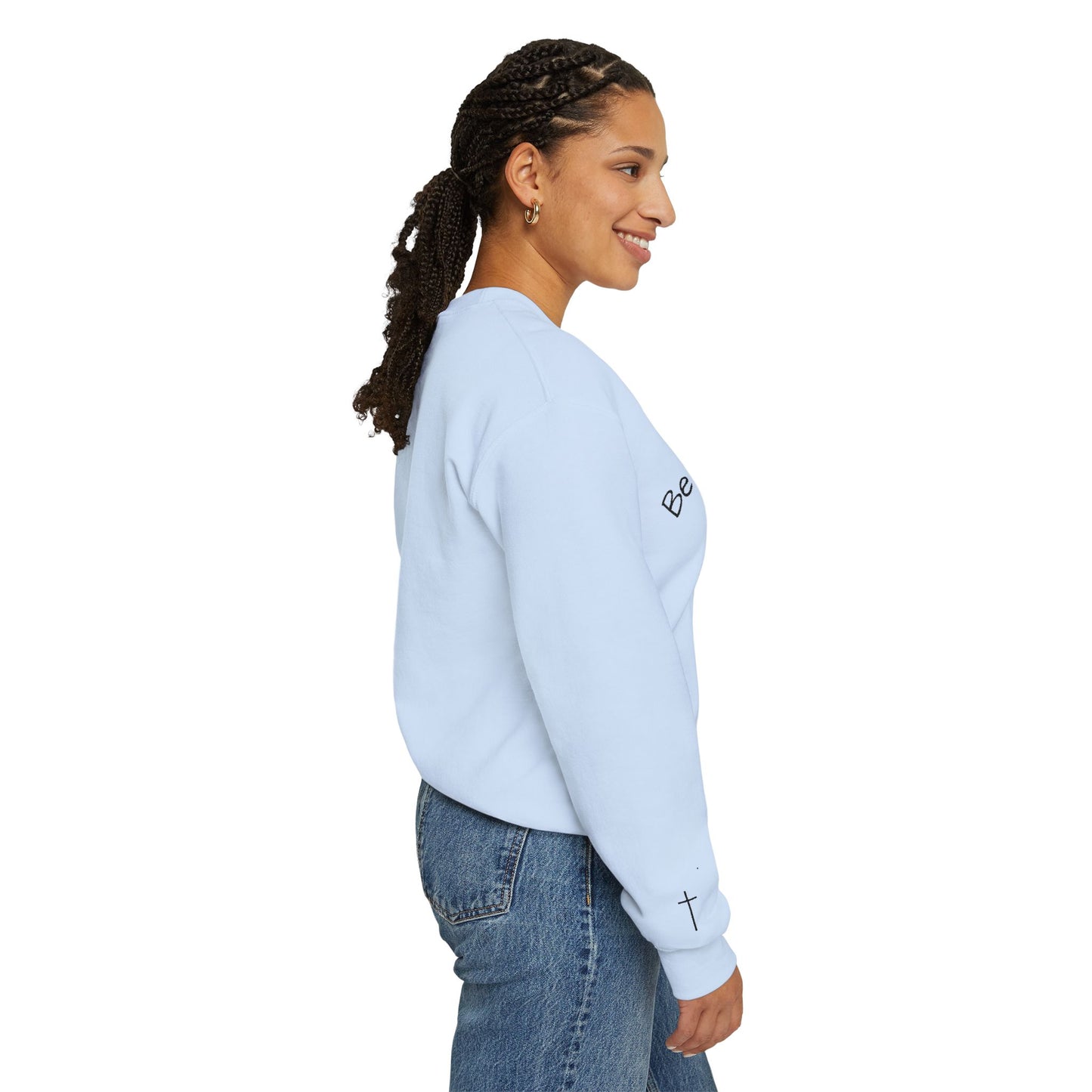 Be Still and Know Embroidered Sweatshirt — Double Sleeve Cross Design
