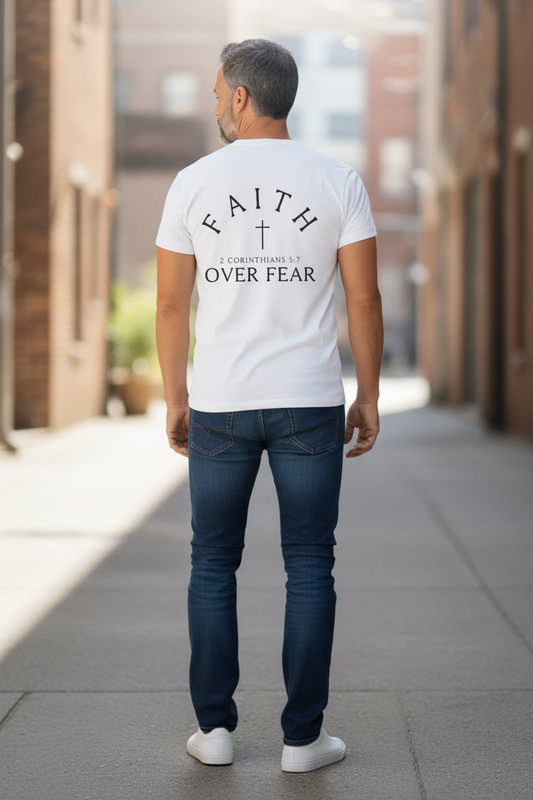 Faith Over Fear Three Crosses T-Shirt — Christian Front & Back Design