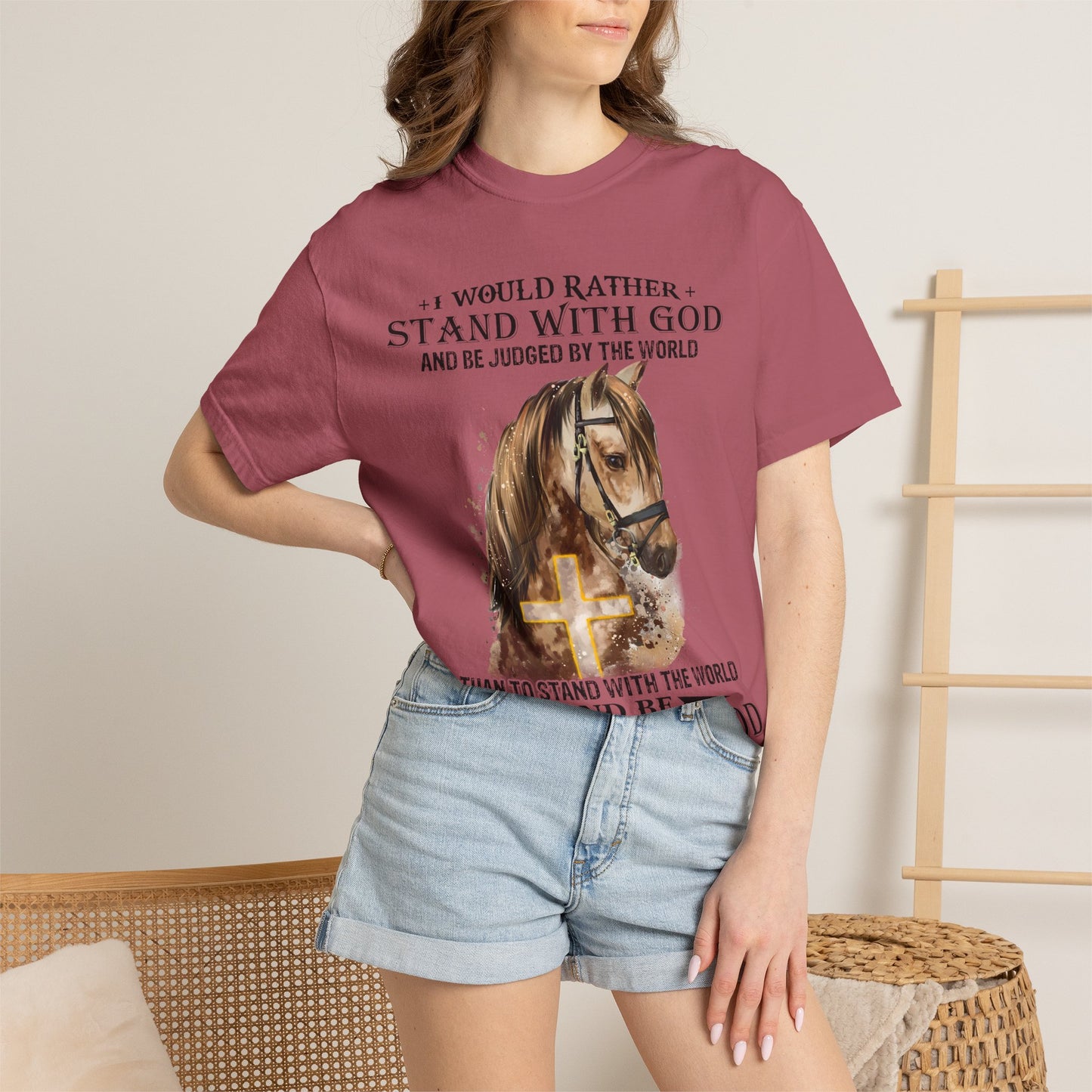 Stand With God Horse T-Shirt — 'I Would Rather Stand With God' Christian Faith Tee
