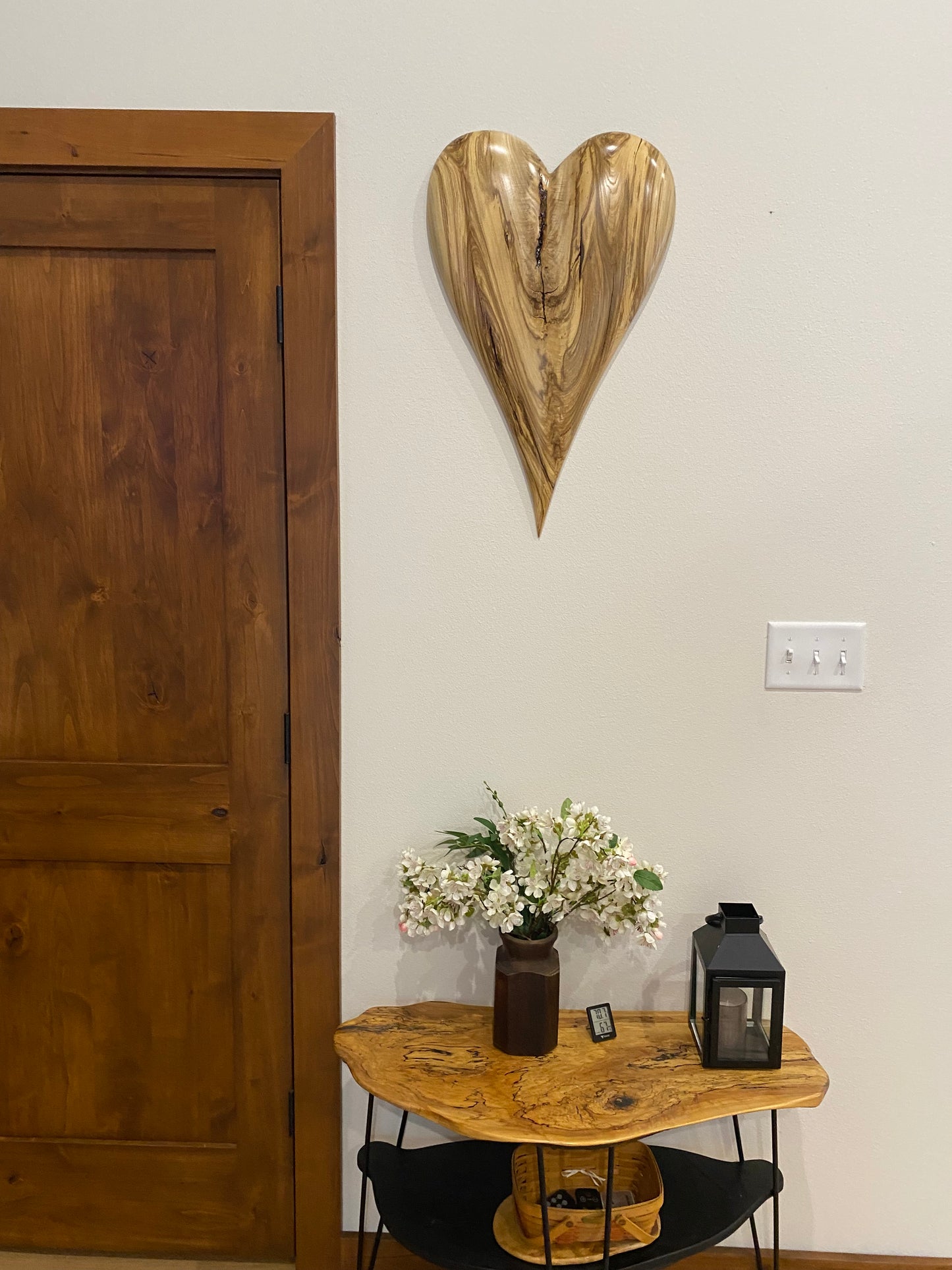 3Dart Large Hand Carved Wooden Heart Wall Decor – 3D Rustic Wood Heart Sculpture – Anniversary / Wedding Gift – Handmade Natural Wood Art
