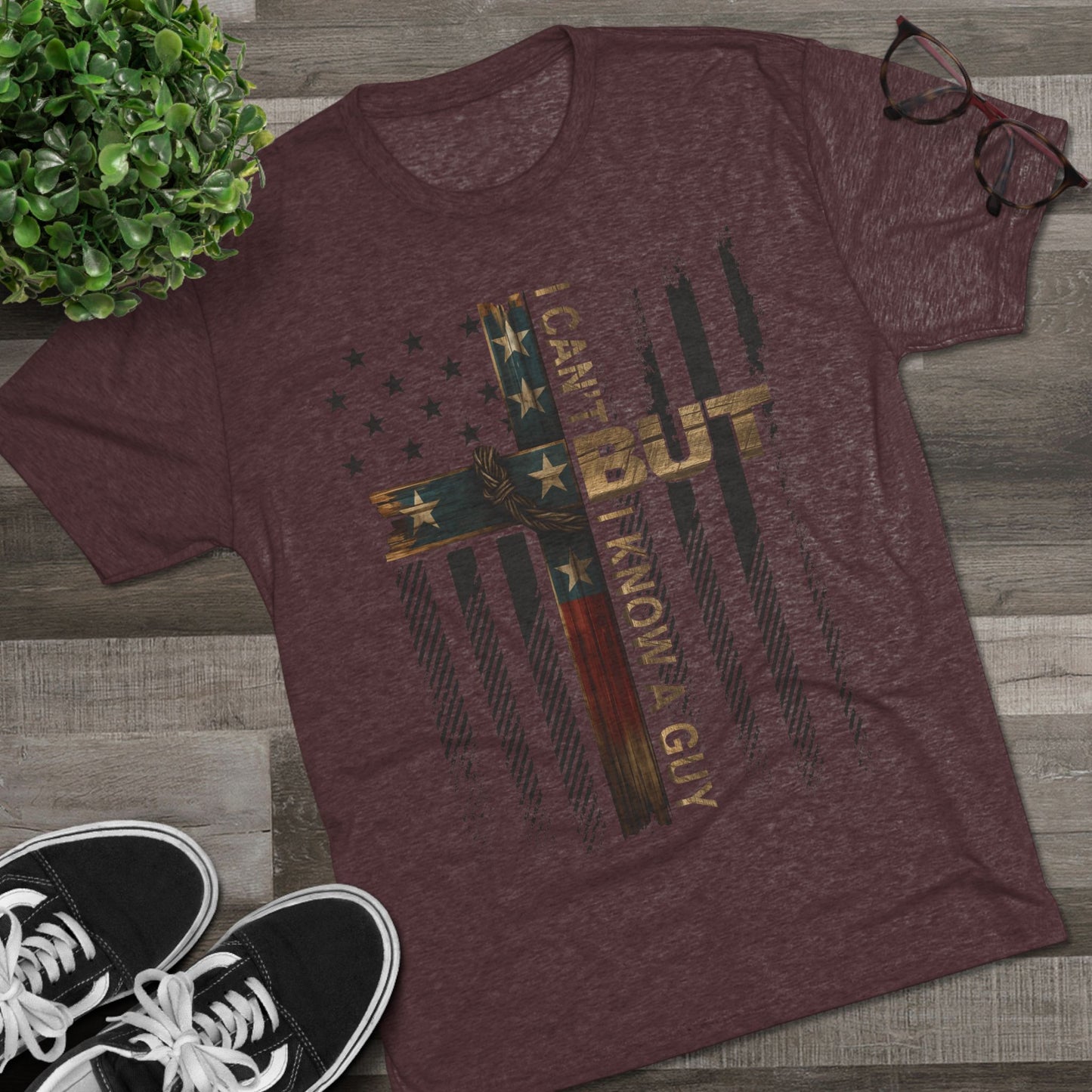 T-Shirt — "I Can’t, But I Know A Guy" Distressed American Flag Tee