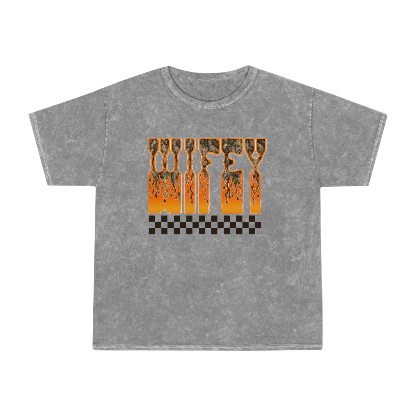 Wifey checkered Flame Graphic T-Shirt Checkerboard mineral wash