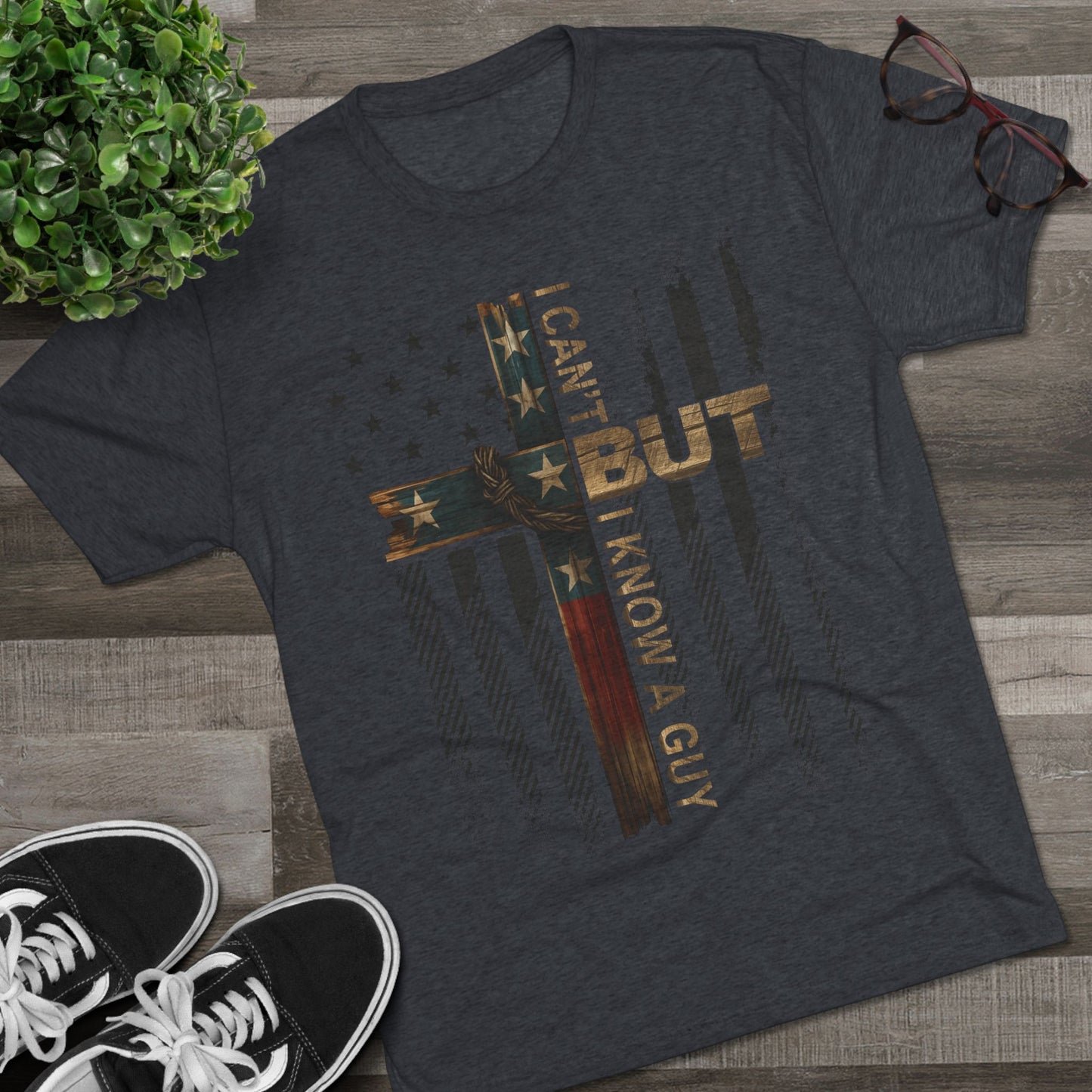 T-Shirt — "I Can’t, But I Know A Guy" Distressed American Flag Tee