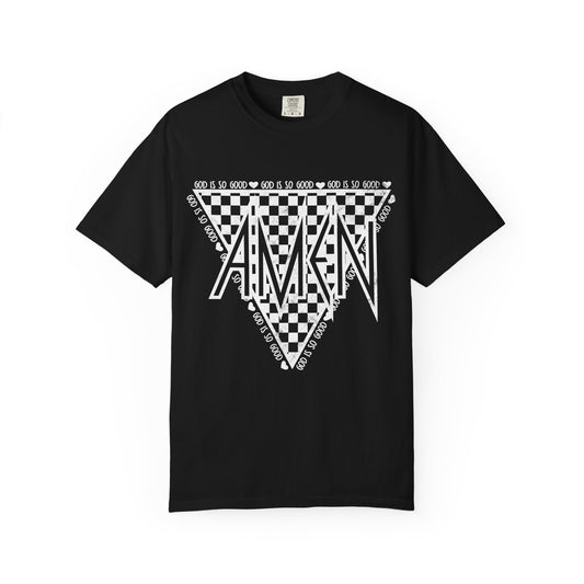 AMEN Triangle Checkerboard T-shirt | Retro Geometric Graphic Tee