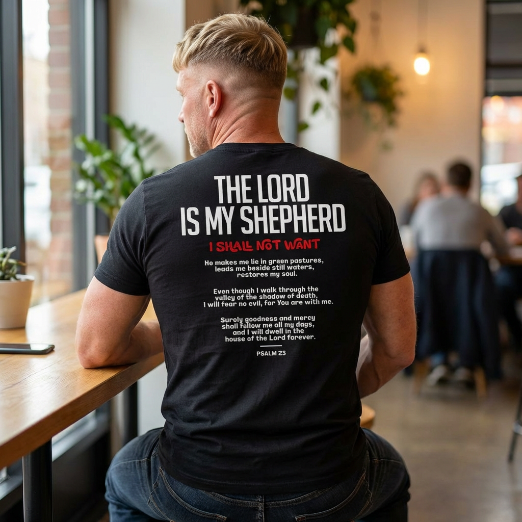 Psalm 23 'The Lord Is My Shepherd' T-Shirt — I Shall Not Want Christian Tee