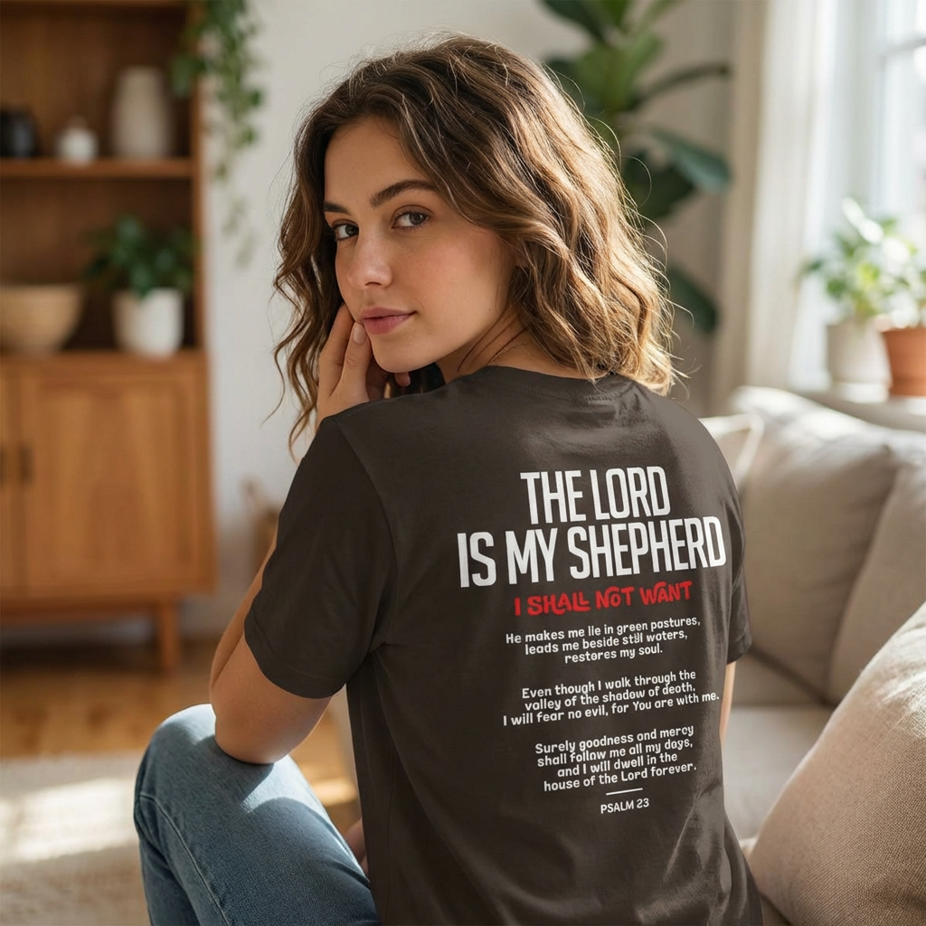 Psalm 23 'The Lord Is My Shepherd' T-Shirt — I Shall Not Want Christian Tee