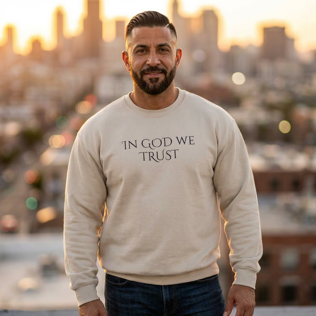 Embordered In God We Trust Crewneck Sweatshirt Faith-Based Minimalist Pullover