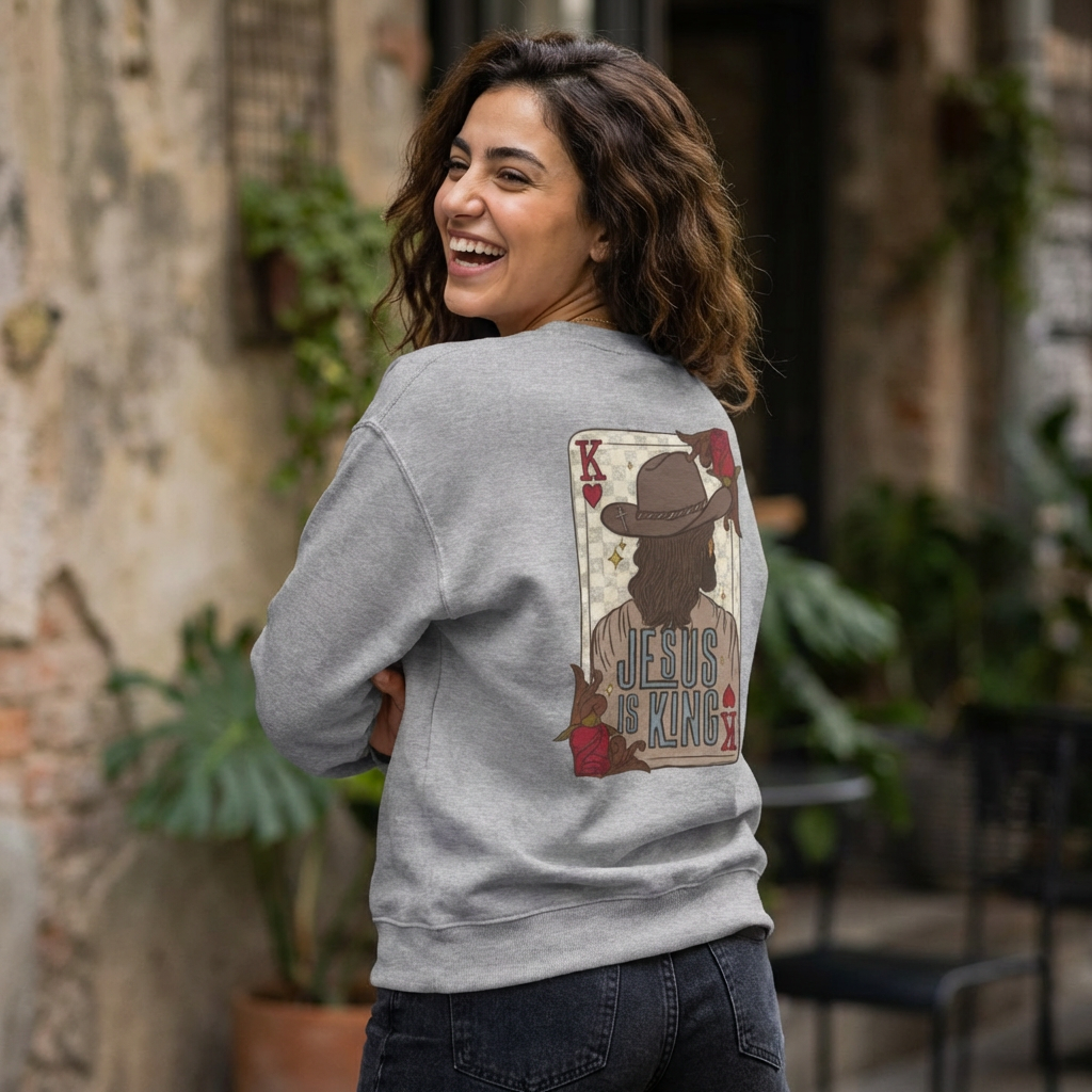 Playing Card Jesus Roses Sweatshirt | Christian Western Design