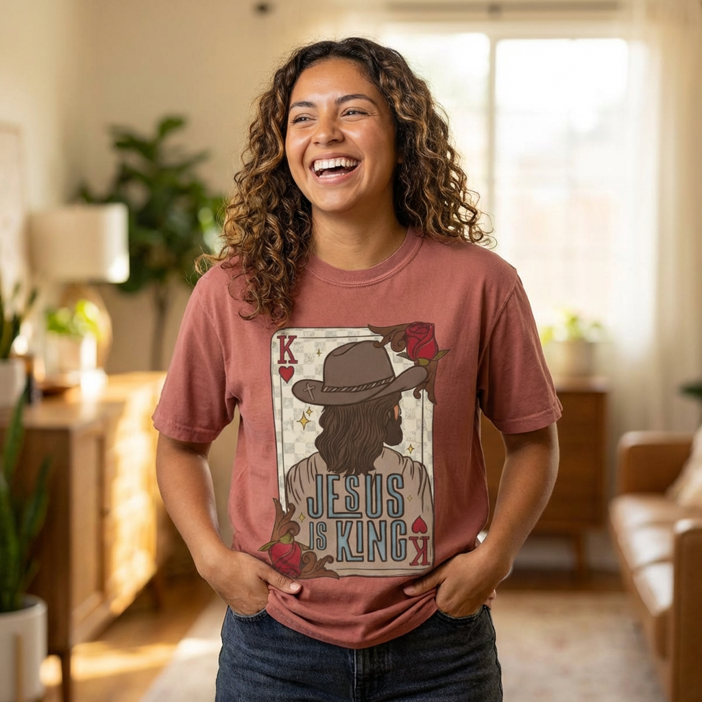 Jesus Is King Cowboy Playing Card T-Shirt | Christian Western Tee
