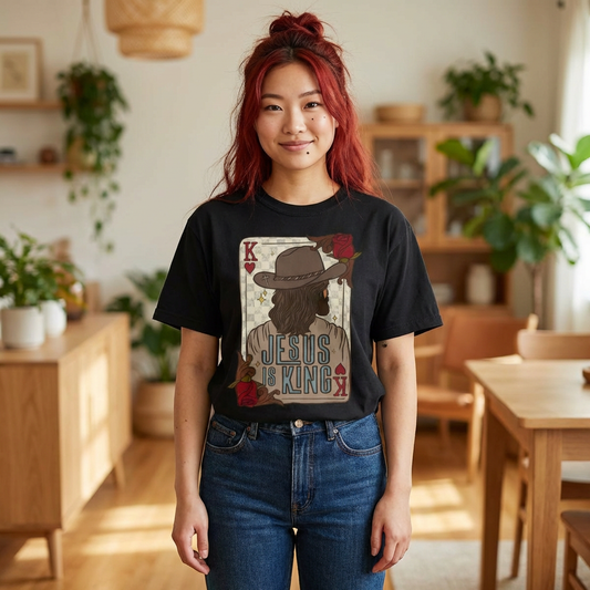 Jesus Is King Cowboy Playing Card T-Shirt | Christian Western Tee