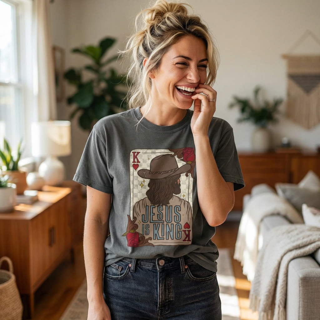 Jesus Is King Cowboy Playing Card T-Shirt | Christian Western Tee