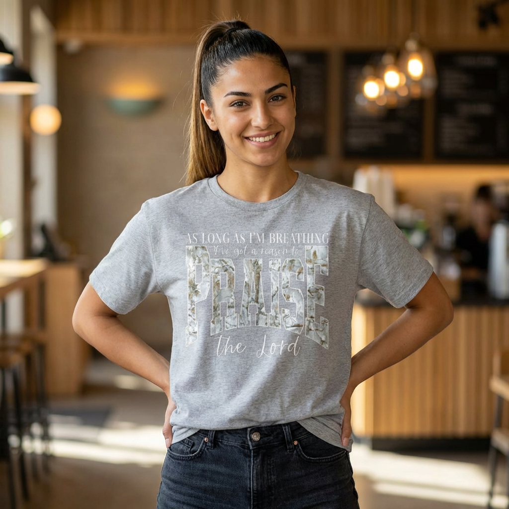 Oversized Praise the Lord Tee — "As Long as I'm Breathing I've Got a Reason to Praise" Christian Graphic T-Shirt