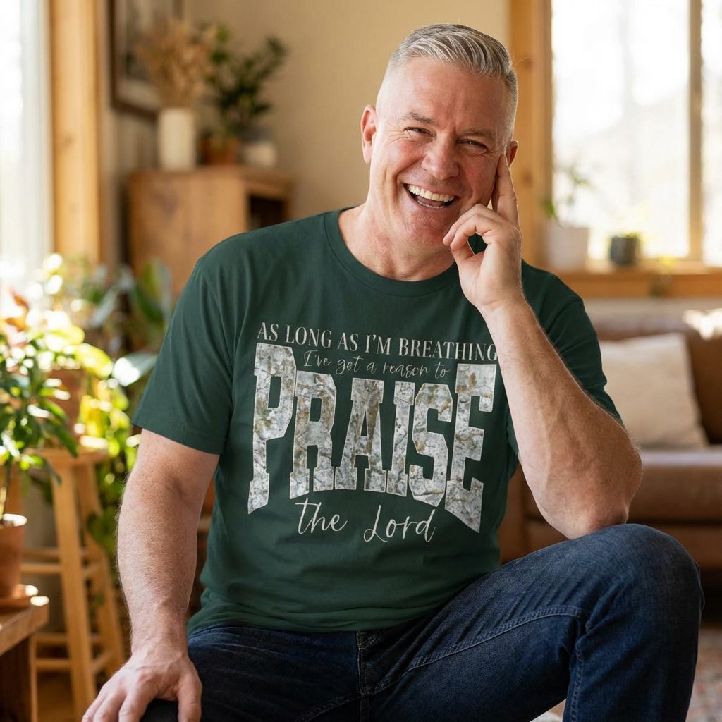 Oversized Praise the Lord Tee — "As Long as I'm Breathing I've Got a Reason to Praise" Christian Graphic T-Shirt