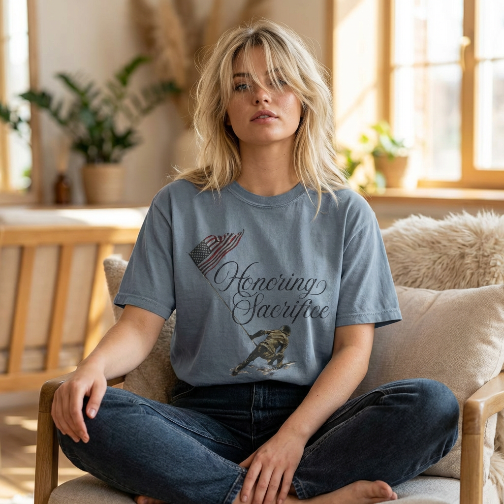 Honoring Sacrifice T-Shirt — Veteran Memorial Flag Tribute Tee