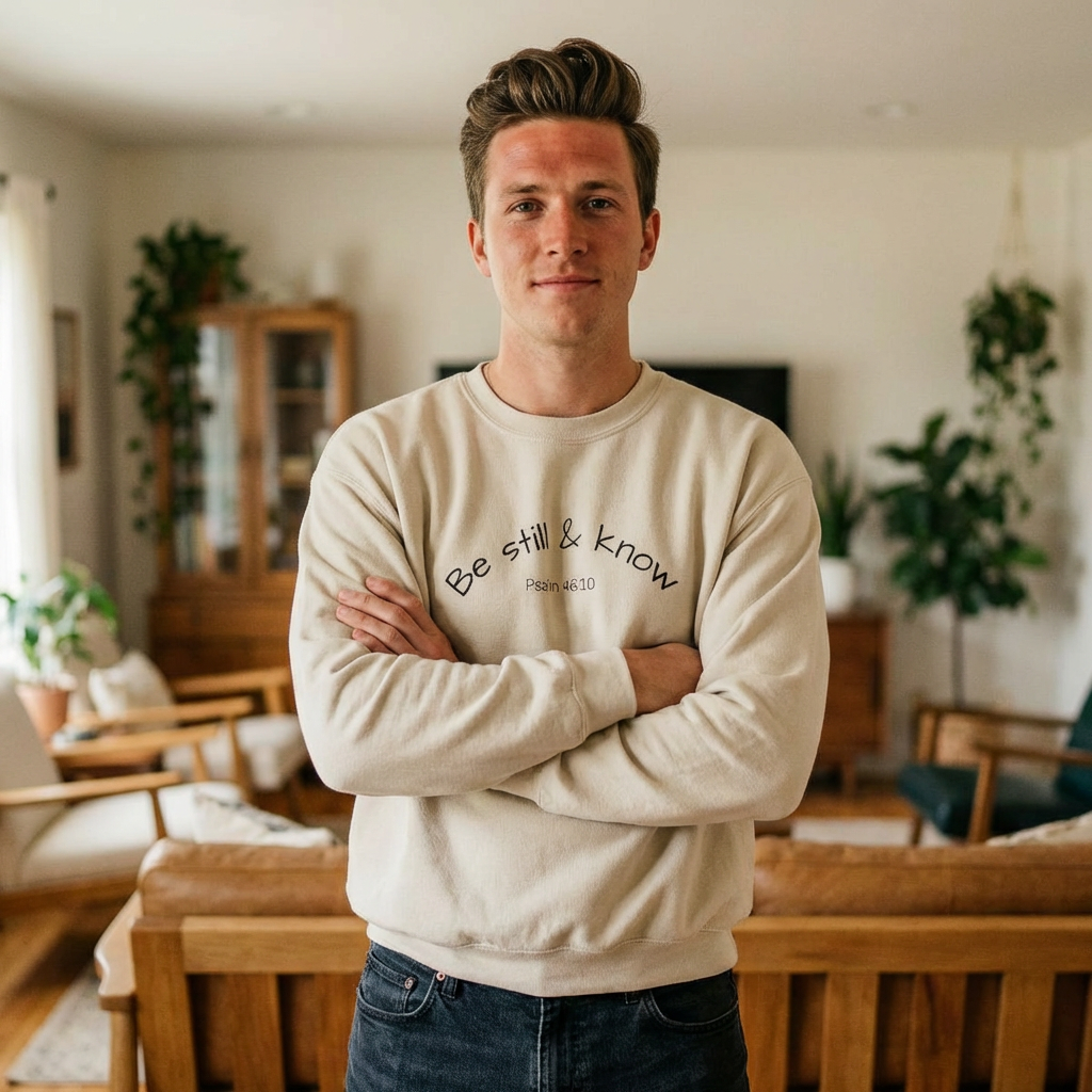 Be Still and Know Embroidered Sweatshirt — Double Sleeve Cross Design