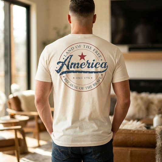 America Vintage Badge T-Shirt unisex— "Land of the Free" Patriotic Tee