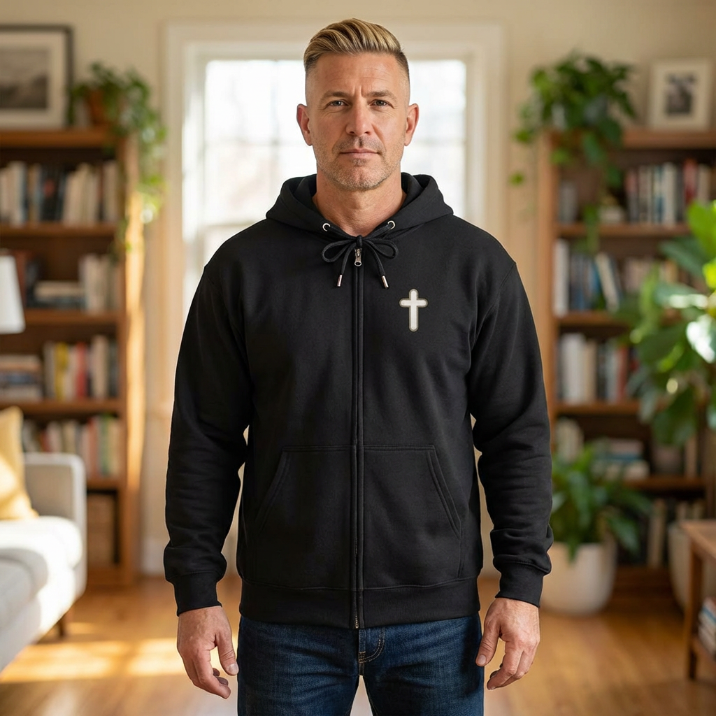 God Has Cross Full‑Zip Hoodie — Faith-Based Christian Zip-Up Sweatshirt