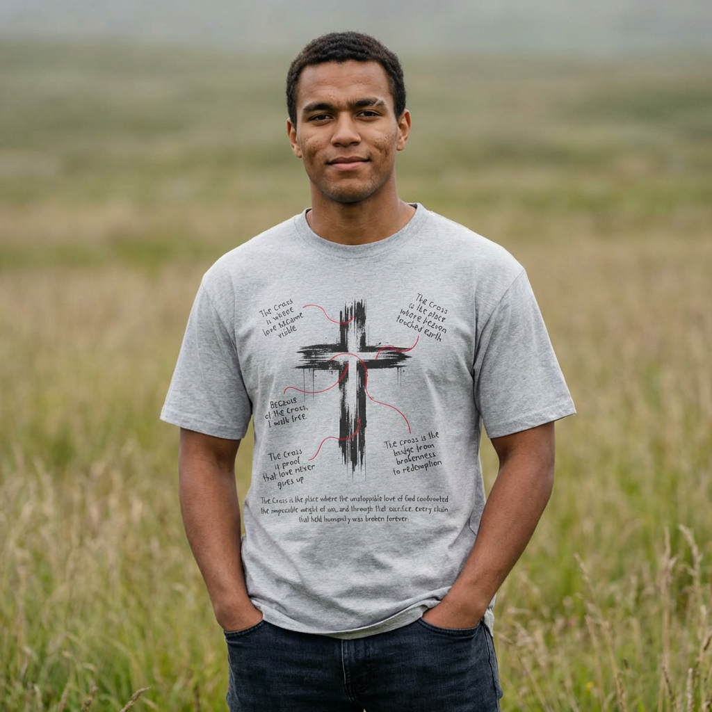 Oversized Christian Cross Brushstroke Tee — Faith Inspirational Graphic T-Shirt
