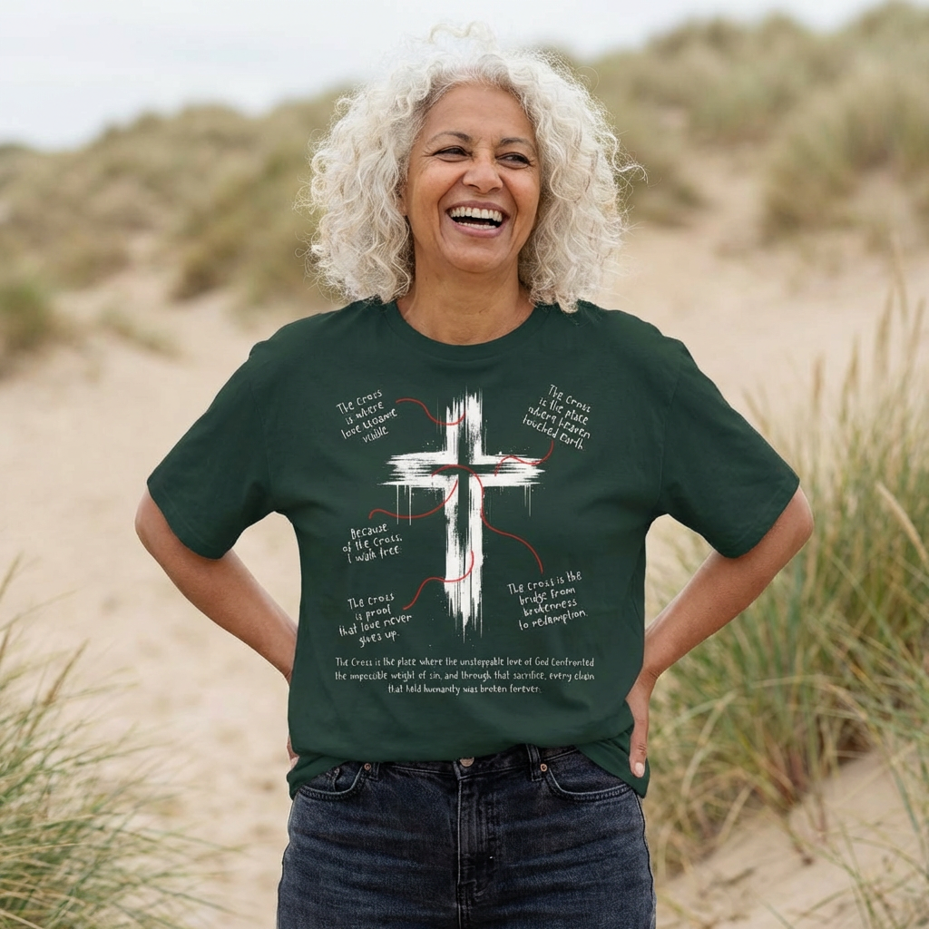 Oversized Christian Cross Brushstroke Tee — Faith Inspirational Graphic T-Shirt