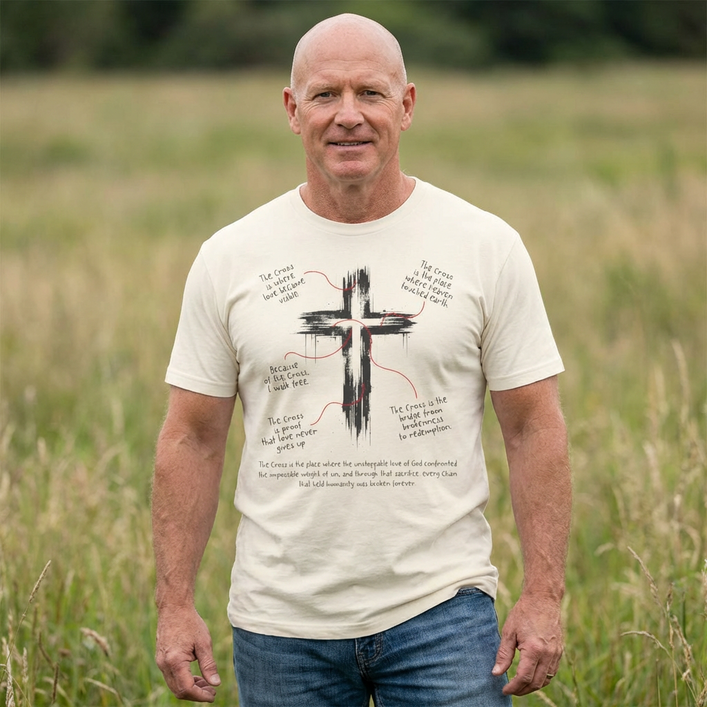 Oversized Christian Cross Brushstroke Tee — Faith Inspirational Graphic T-Shirt