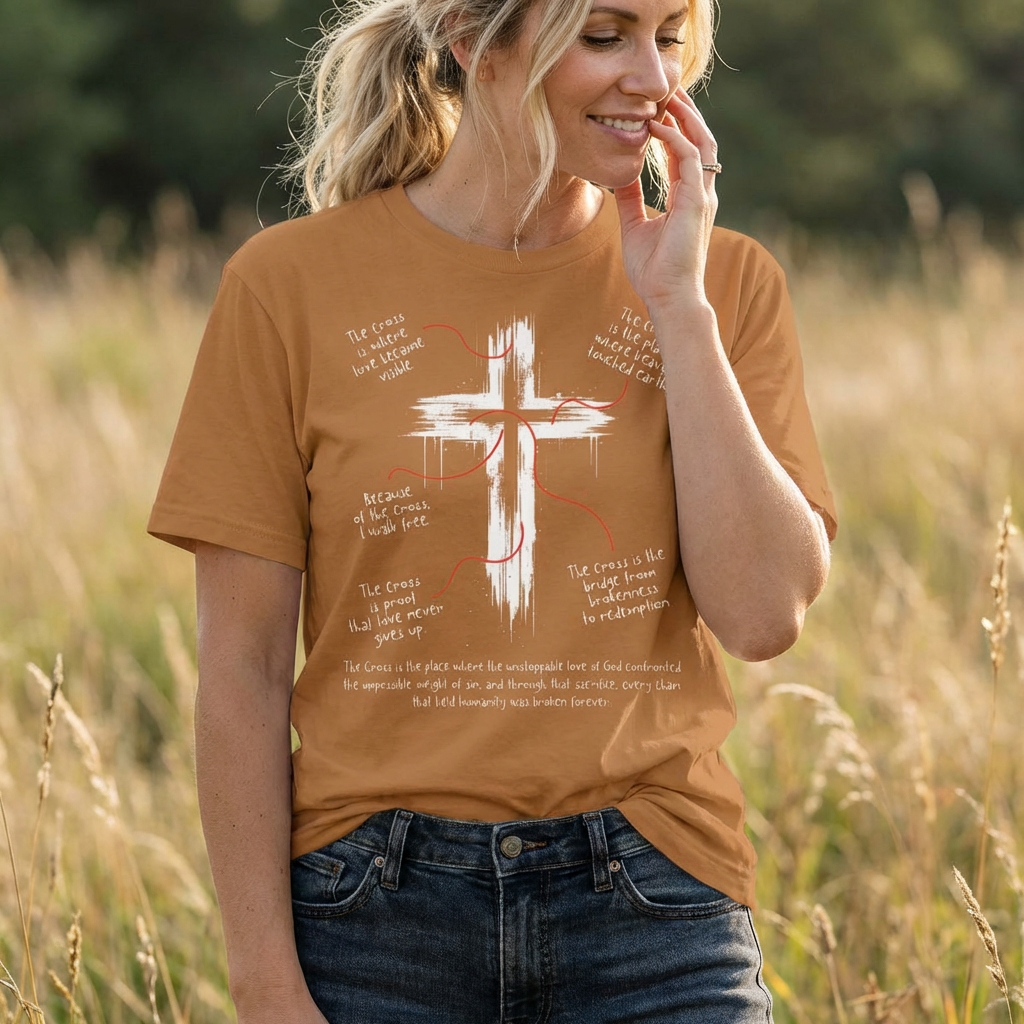Oversized Christian Cross Brushstroke Tee — Faith Inspirational Graphic T-Shirt