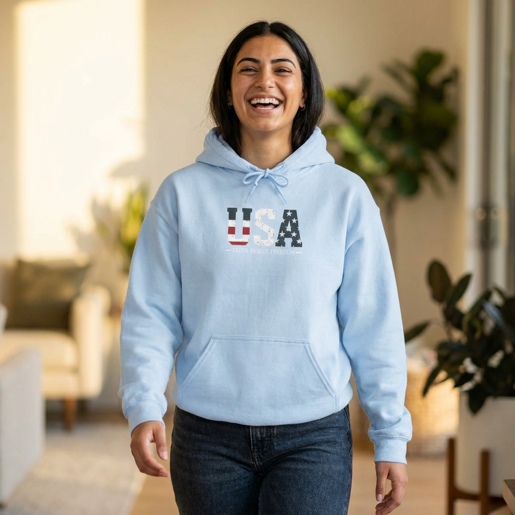 USA Faith Family Freedom Hoodie — Patriotic "U S A"  Pullover