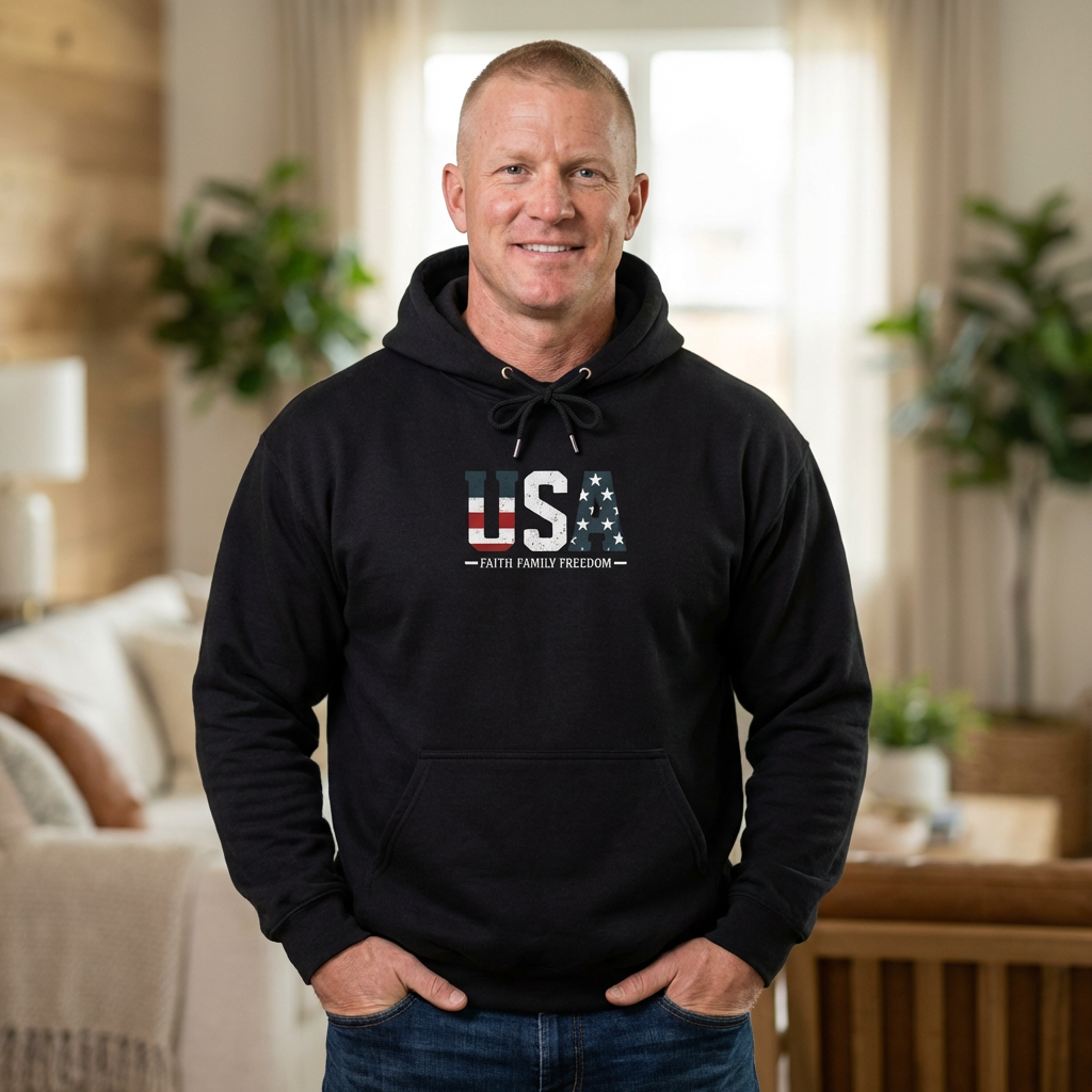 USA Faith Family Freedom Hoodie — Patriotic "U S A"  Pullover
