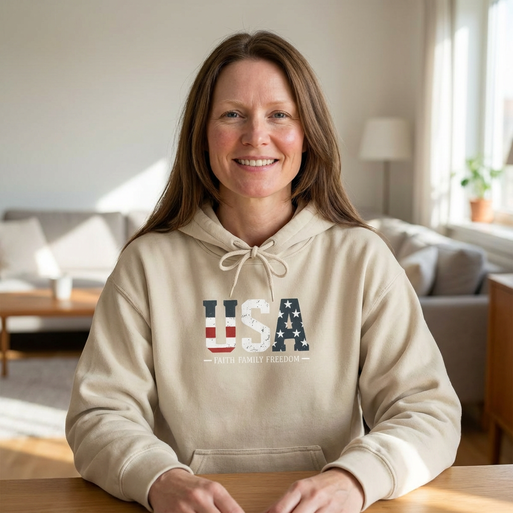 USA Faith Family Freedom Hoodie — Patriotic "U S A"  Pullover