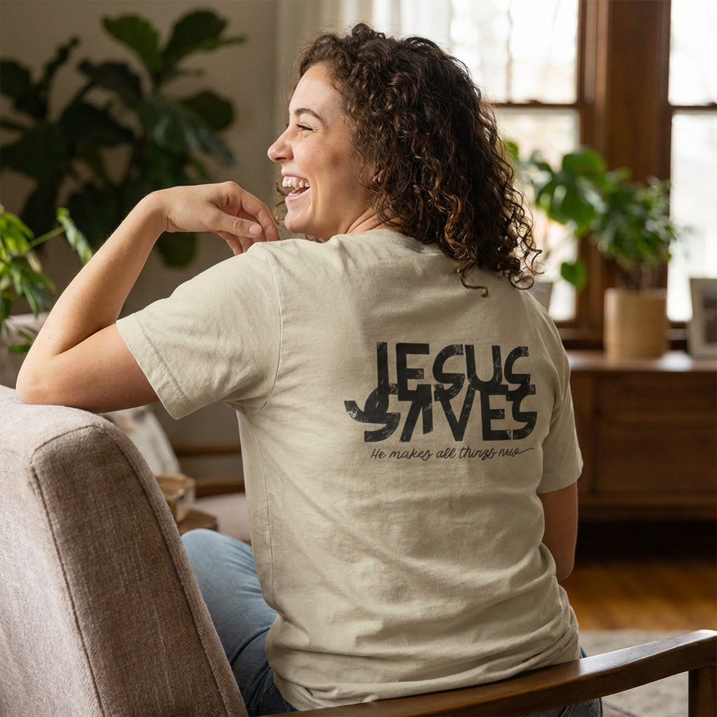 Jesus Saves T-Shirt — Christian Faith Graphic Tee (Front & Back Text)