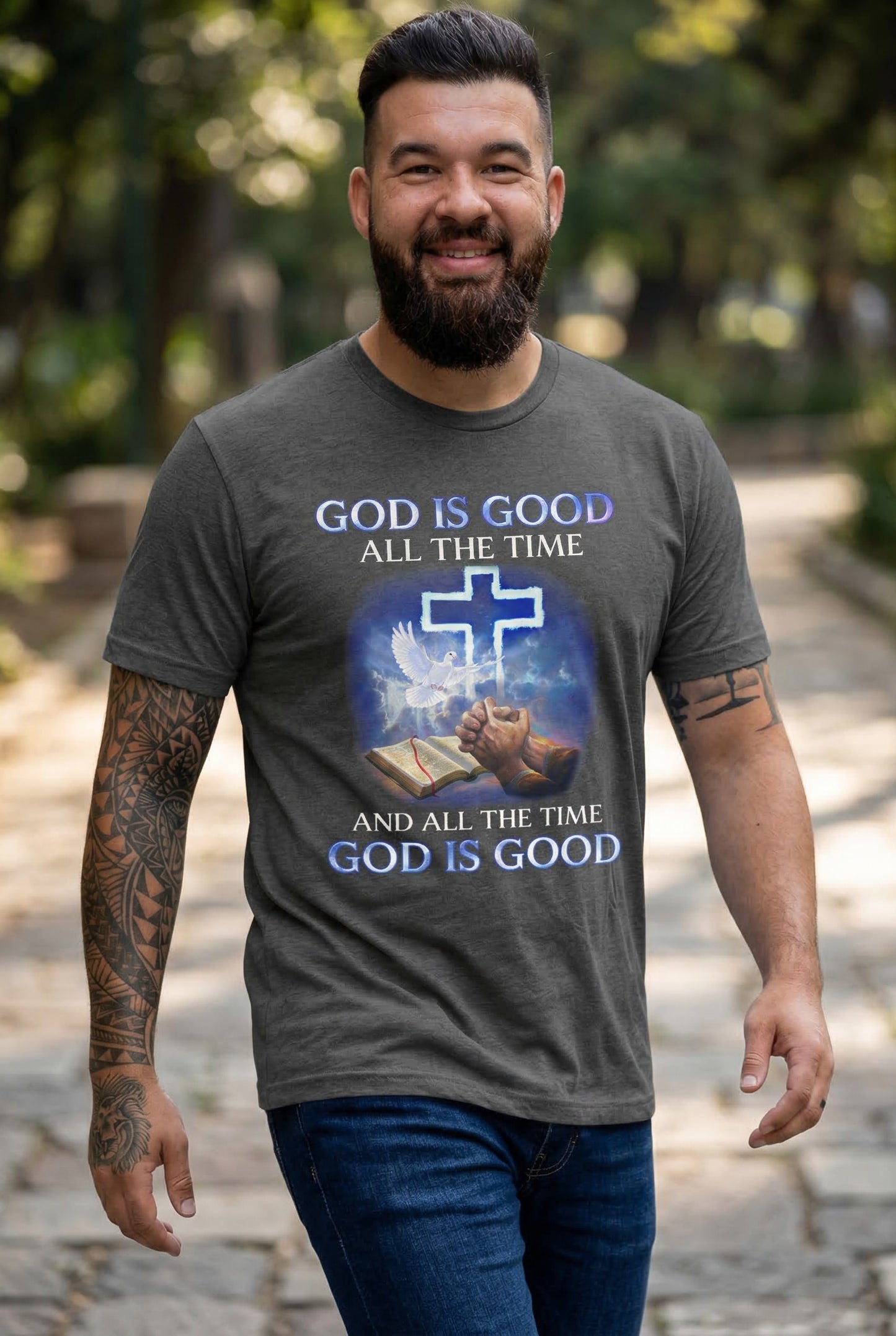 God Is Good All The Time T-Shirt Christian Cross & Dove Faith Tee