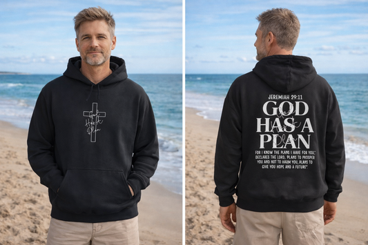 Religious Hoodie — "God Has a Plan" Cross Pullover