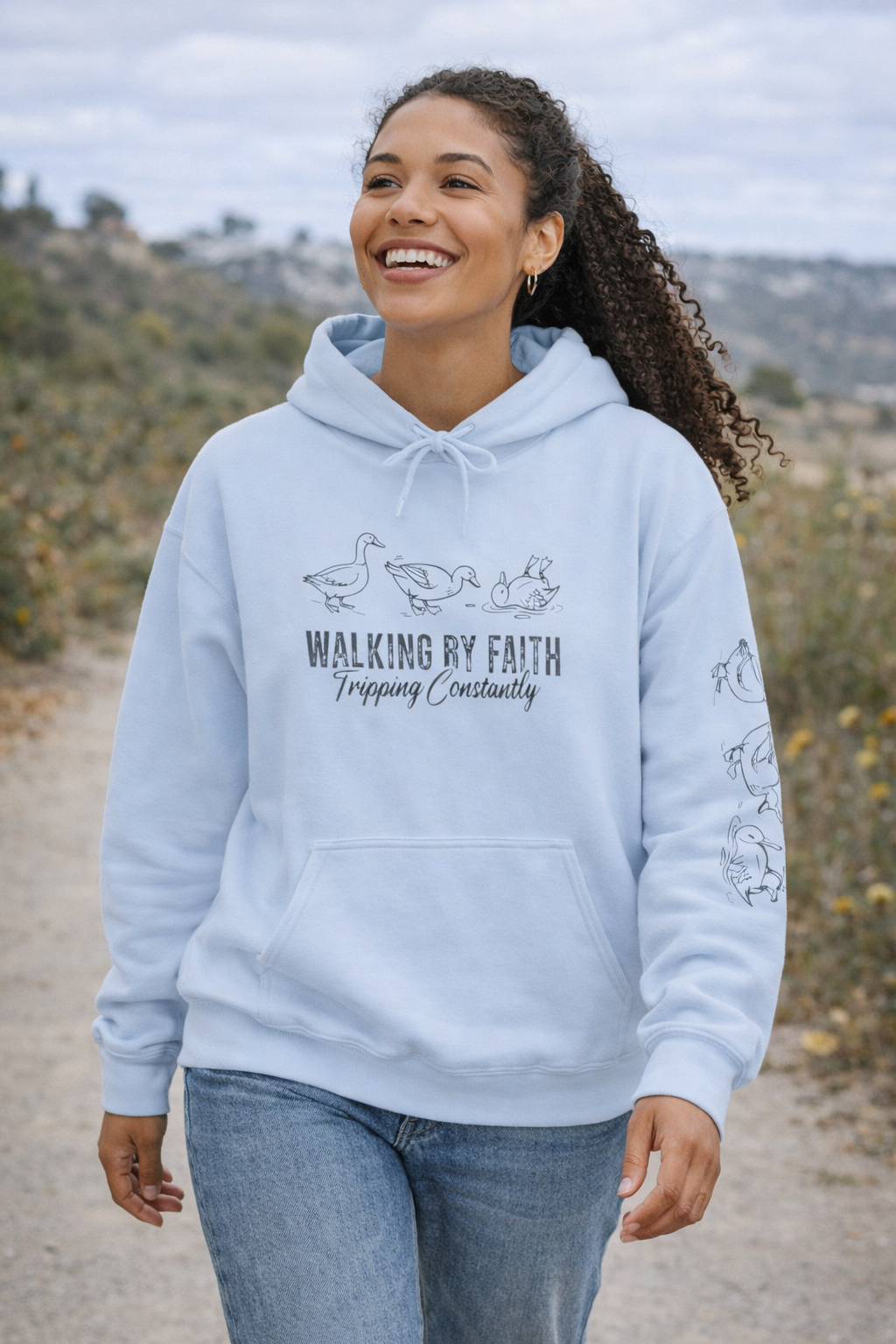 Faith Walking Hoodie — "Walking by Faith, Praying Constantly" Christian Pullover